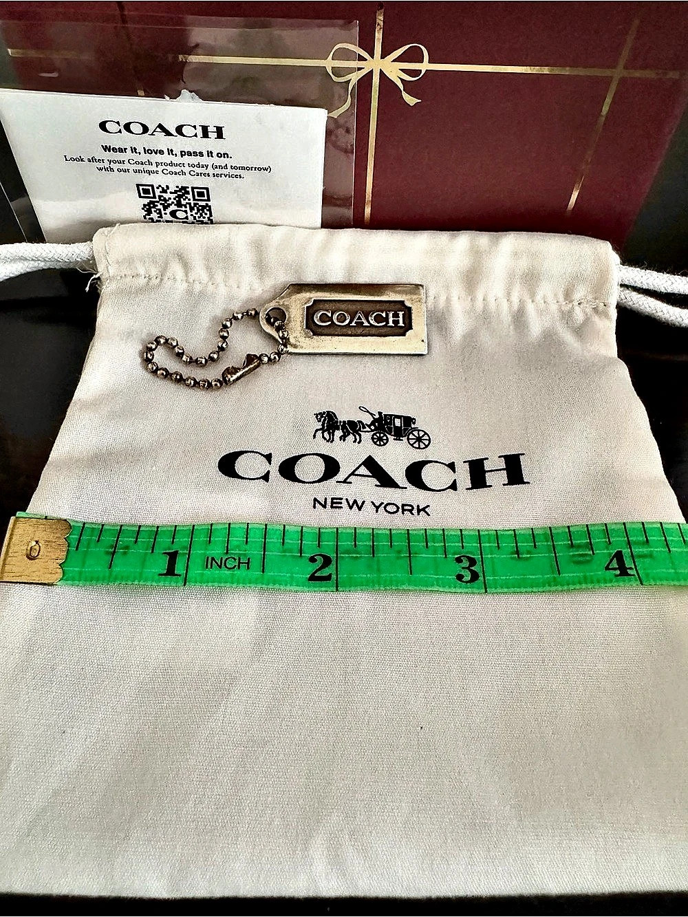 VNTG COACH Rare Brass Metal Hangtag & Ball Chain Set w/ Auth New Coach Dust Bag